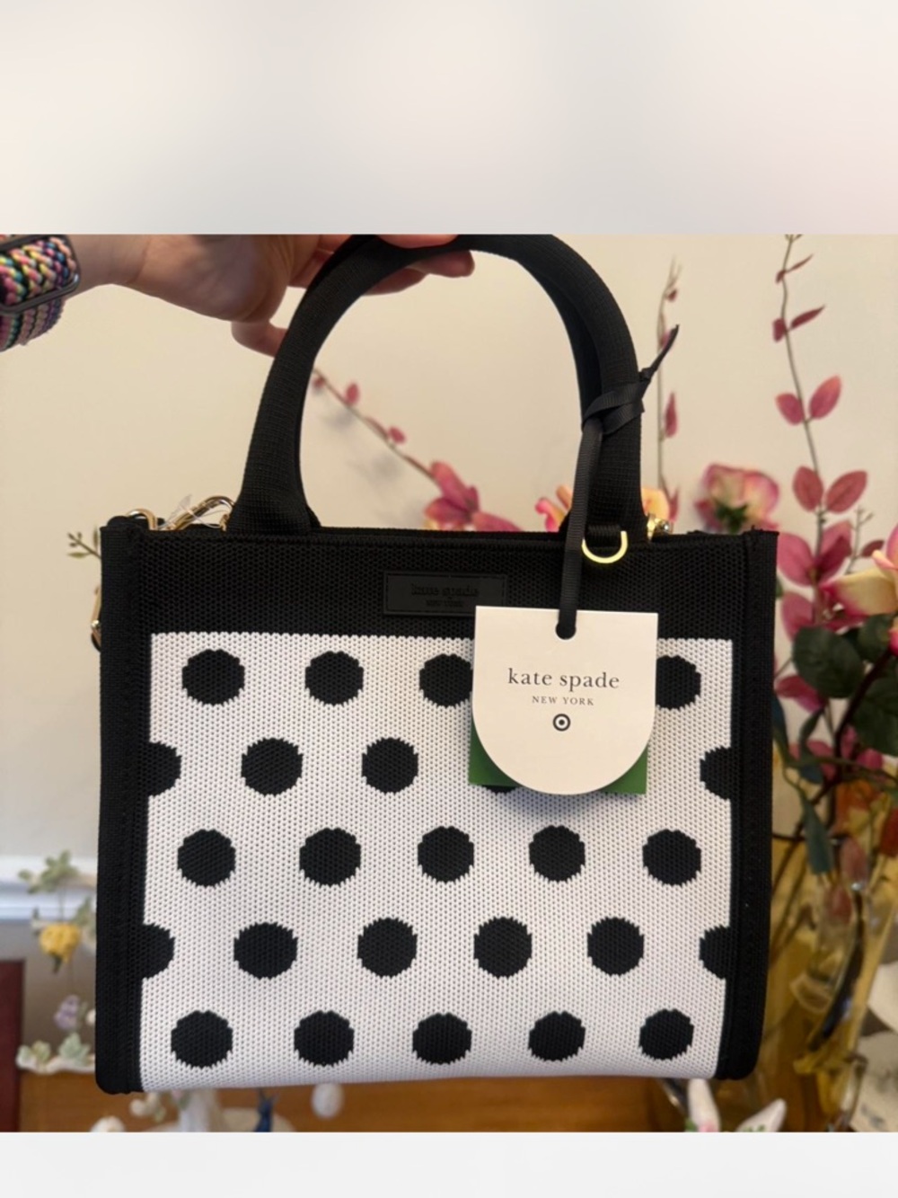 Kate Spade  X  Target Knit Crossbody Polka Dot Black And White Tote Bag